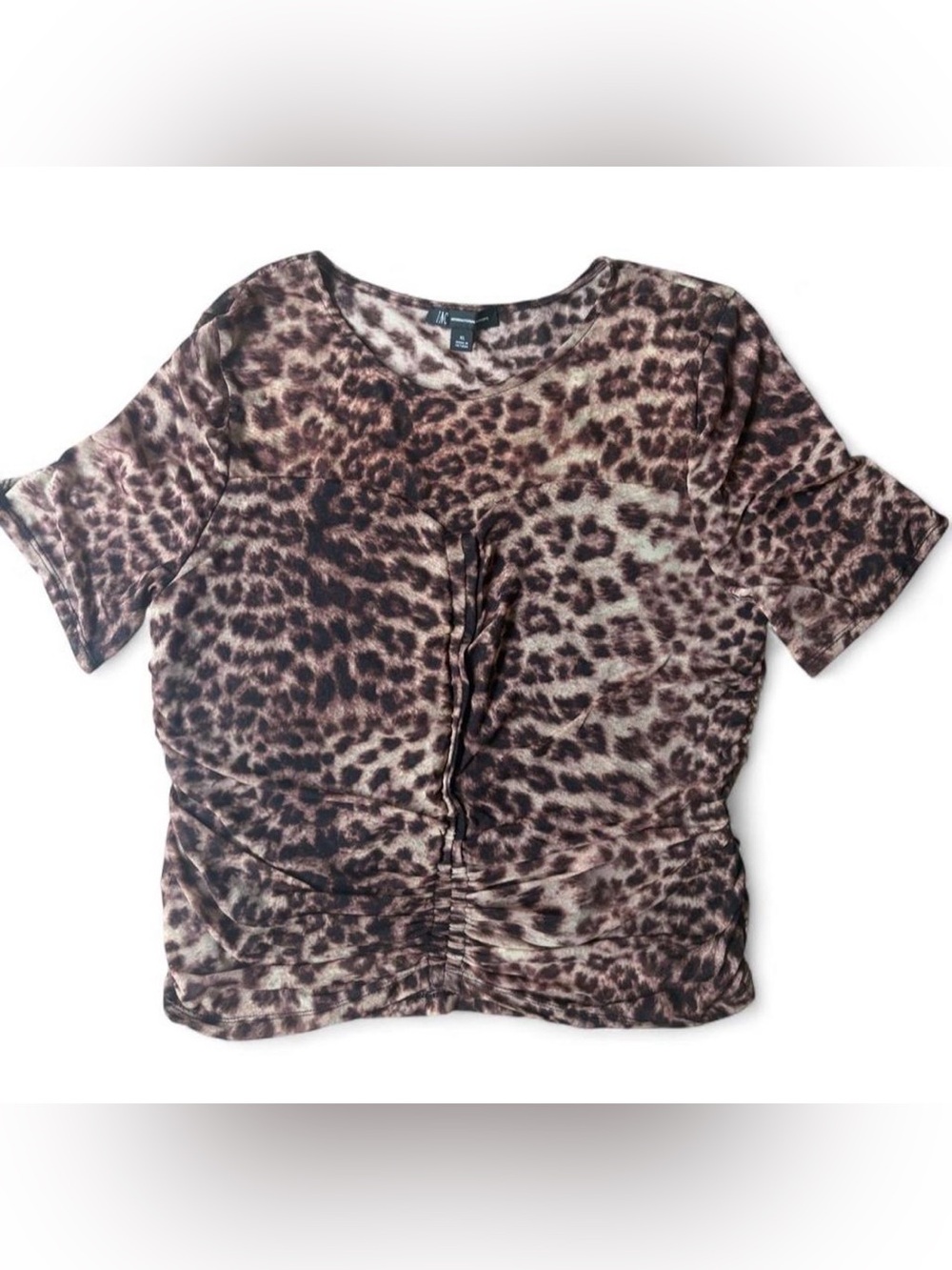 Leopard Print Ruched Mesh Top Sheer Sweetheart Neckline XL